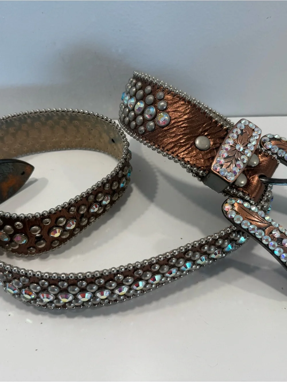 B.B. Simon Bronze Italian Leather and Swarovski Crystal Belt - Women’s